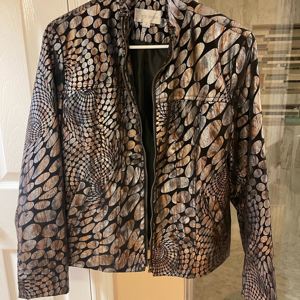 Erin London Geometric Brown Bomber Jacket